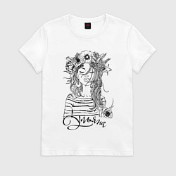 Футболка хлопковая женская Ульяна в венке из летних цветов, цвет: белый