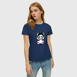 Футболка хлопковая женская Милая панда в капюшоне, цвет: тёмно-синий — фото 2