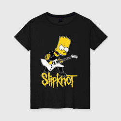Футболка хлопковая женская Slipknot Барт Симпсон рокер, цвет: черный