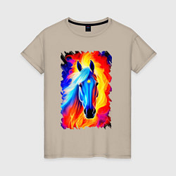 Футболка хлопковая женская Огнегривый конь со звездой на лбу, цвет: миндальный