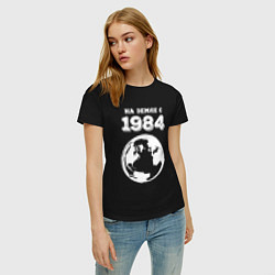 Футболка хлопковая женская На Земле с 1984 с краской на темном, цвет: черный — фото 2