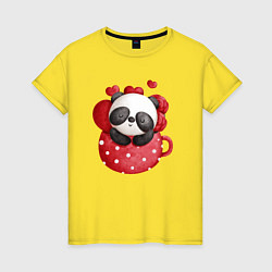 Футболка хлопковая женская Панда в чашке, цвет: желтый