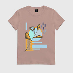 Футболка хлопковая женская Минималистский абстрактный рисунок, цвет: пыльно-розовый
