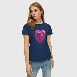 Футболка хлопковая женская Механическое розовое сердце, цвет: тёмно-синий — фото 2