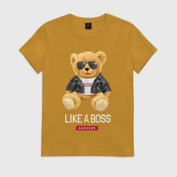Футболка хлопковая женская Like a boss мишка, цвет: горчичный