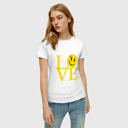 Футболка хлопковая женская Smile love, цвет: белый — фото 2