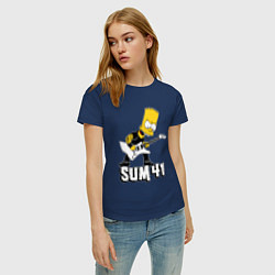 Футболка хлопковая женская Sum41 Барт Симпсон рокер, цвет: тёмно-синий — фото 2