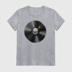 Футболка хлопковая женская Виниловая пластинка с бомбочкой, цвет: меланж