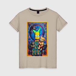 Футболка хлопковая женская Bart Simpson and cats - нейросеть - плакат, цвет: миндальный