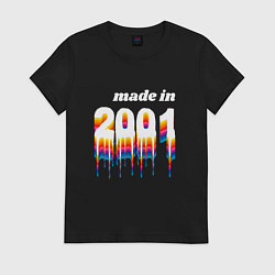Футболка хлопковая женская Made in 2001 liquid art, цвет: черный
