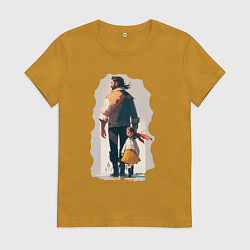 Футболка хлопковая женская Дочка и отец вместе, цвет: горчичный
