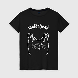 Футболка хлопковая женская Motorhead рок кот, цвет: черный