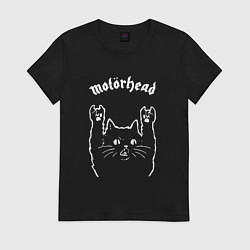 Футболка хлопковая женская Motorhead рок кот, цвет: черный