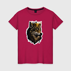 Футболка хлопковая женская Волк-царь в короне, цвет: маджента