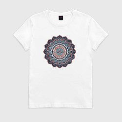 Футболка хлопковая женская Индийская Mandala, цвет: белый