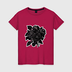 Футболка хлопковая женская Букет и черные розы, цвет: маджента