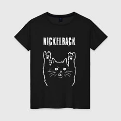 Футболка хлопковая женская Nickelback рок кот, цвет: черный