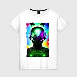 Женская футболка Портрет пришельца - нейросеть - неоновое свечение