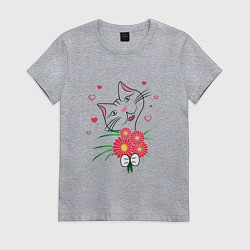 Футболка хлопковая женская Праздничный контик с цветами, цвет: меланж