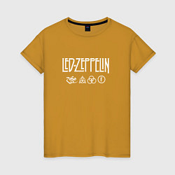 Футболка хлопковая женская Led Zeppelin символы, цвет: горчичный
