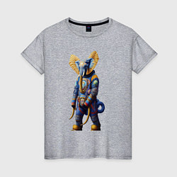 Футболка хлопковая женская Слон - киберпанк - нейросеть, цвет: меланж
