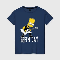 Футболка хлопковая женская Green Day Барт Симпсон рокер, цвет: тёмно-синий