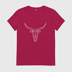 Футболка хлопковая женская Белая полигональная голова быка, цвет: маджента