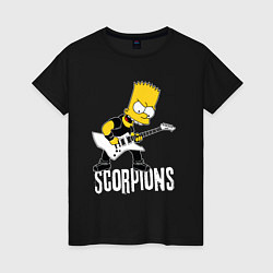 Футболка хлопковая женская Scorpions Барт Симпсон рокер, цвет: черный