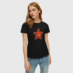 Футболка хлопковая женская СССР звезда, цвет: черный — фото 2