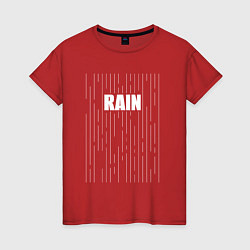 Футболка хлопковая женская Надпись rain и линии, цвет: красный