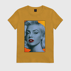 Футболка хлопковая женская Тонированный портрет Мэрилин Монро, цвет: горчичный