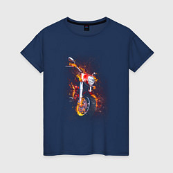 Футболка хлопковая женская Огненный мотоцикл, цвет: тёмно-синий
