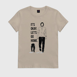 Футболка хлопковая женская Its okay lets go home, цвет: миндальный