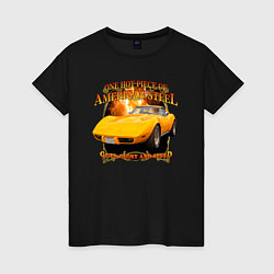 Футболка хлопковая женская Американский маслкар Chevrolet Corvette Stingray, цвет: черный