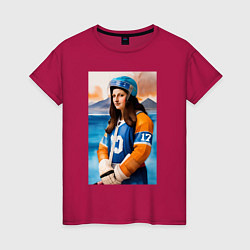 Футболка хлопковая женская Мона Лиза - крайний нападающий, цвет: маджента