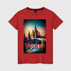 Футболка хлопковая женская Москва - Кремль, цвет: красный