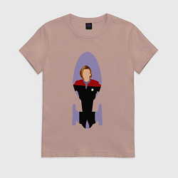 Футболка хлопковая женская Звездный путь Кэтрин Джейнвэй, цвет: пыльно-розовый