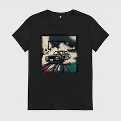 Футболка хлопковая женская JDM дрифт, цвет: черный