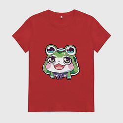 Футболка хлопковая женская Аниме девочка лягушка, цвет: красный