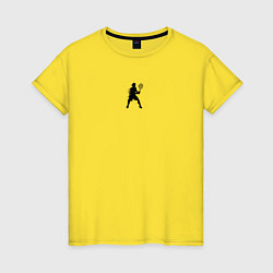 Футболка хлопковая женская Черный силуэт теннисиста, цвет: желтый