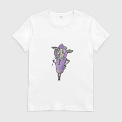 Футболка хлопковая женская Фиолетовая овечка с цветком, цвет: белый