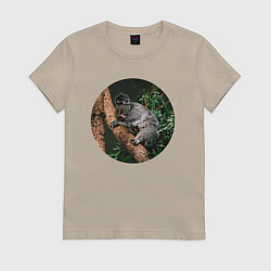 Футболка хлопковая женская Коала уснула, цвет: миндальный