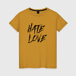 Футболка хлопковая женская Hate love Face, цвет: горчичный