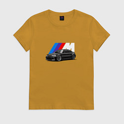 Футболка хлопковая женская БМВ на фоне m performance, цвет: горчичный
