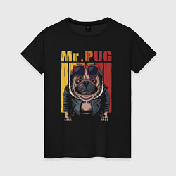 Футболка хлопковая женская Mr pug, цвет: черный