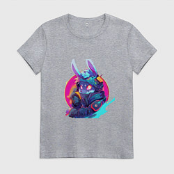 Футболка хлопковая женская Заяц в неоновом свете, цвет: меланж