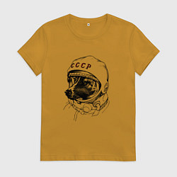 Футболка хлопковая женская Пёсик астронавт - ссср, цвет: горчичный