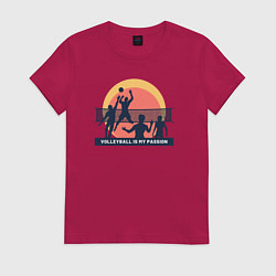 Футболка хлопковая женская Волейбол моя страсть, цвет: маджента