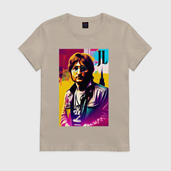 Футболка хлопковая женская John Lennon - world legend, цвет: миндальный