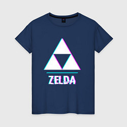 Футболка хлопковая женская Zelda в стиле glitch и баги графики, цвет: тёмно-синий